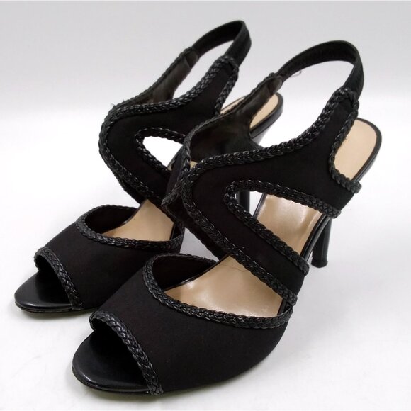 Tahari Womens Ladies Black Braided Trim Sling Back Peep Toe Sandals Heels Sz 9M - Picture 1 of 11